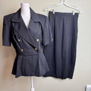 Clues Collection Women's Outfit Skirt Shoulder Pads‎ Side Zip  Black Size 8